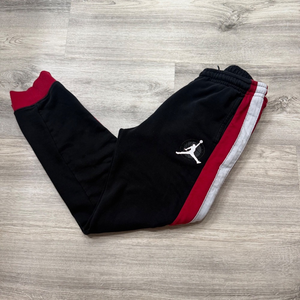 Jordan Kids Fleece Joggers Black Red White Side Stripe Jumpman Pants XL 16